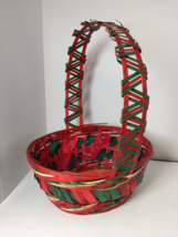 Red/Green Oval &quot;Christmas&quot; Holiday Season Basket - Medium-Tall - Beautiful! - £14.96 GBP