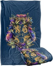 Harry Potter Hogwarts Multi-Colored Floral Crest Silky Touch Super Soft, Blue - £37.93 GBP