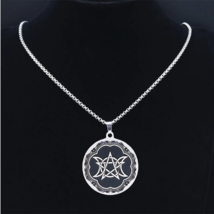 Triple Moon Pentacle19.5&quot; Stainless Steel Necklace - £9.34 GBP