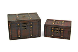 Set 2 Natural Wooden Chest Storage Boxes Jewelry Decoration Locker Cases - £23.63 GBP