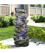 Outdoor Water Fountain Waterfall Stone Rock Garden Patio Backyard LED Li... - $8,714.26 MXN