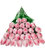 Fake Gradient Pink Tulips Artificial Flowers 28 Pcs Artificial Tulips Fl... - £28.91 GBP
