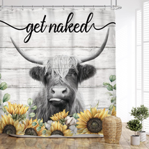 Glawry Rustic Sunflower Highland Cow Shower Curtain Get Naked Farmhouse Bull Bat - £21.32 GBP