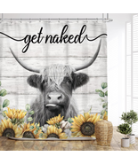 Glawry Rustic Sunflower Highland Cow Shower Curtain Get Naked Farmhouse ... - £21.05 GBP