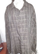 George Button Down Dress Shirt Gray Black Window Pane Plaid Long Sleeve ... - $8.91