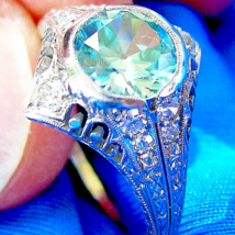 Blue Zircon Diamond Platinum Deco Engagement Ring Antique Gatsby era Solitaire - $15,176.25