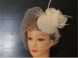White Ivory Birdcage veil Hat Fascinator Weddings  Race Royal Ascot  frenchnet T - £47.83 GBP