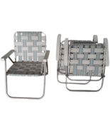 Vintage Sun Terrace  Aluminum Webbed Chair, White &amp; Blue, SET of 3, Folding - £75.87 GBP