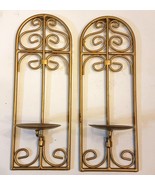 Metal Wall Sconce LOT of 2 Matte Gold tone Scroll Work Candle Holder Hom... - £20.17 GBP