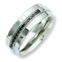 Stainless Steel Polished &amp; Black Diamonds 8mm Wedding Band Ring Jewelry Size  - £99.15 GBP