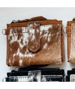Western Cowhide Leather Wristlet Wallet Money Coins Tan and White - $32.49 CAD