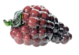 Purple Grape Cluster Glass Green Leaf Stem Figurine Paperweight Vintage ... - $428.16 MXN