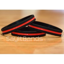 Set of Thin RED Line Bracelets Fire Fighter &amp; Department Awareness Wristband Lot - £1.18 GBP+