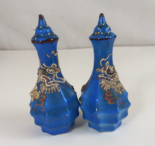 Vintage Blue Beautiful Detailed Asian Dragons Design Ceramic Salt &amp; Pepp... - $453.99 MXN