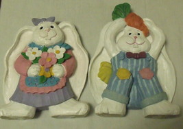 Figurines Girl White Rabbit with Flowers Boy White Rabbit with Carrot  - £10.35 GBP