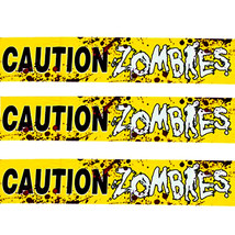 Haunted House Prop Bloody--CAUTION ZOMBIES--Warning Sign Fright Tape Dec... - €2,46 EUR