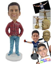 Personalized Bobblehead Suave Male In Trendy Shirt Posing With Hands In His Pock - £73.13 GBP