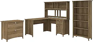 Bush Furniture Salinas 60W L Shaped Desk With Hutch, Lateral File Cabine... - $1,579.99