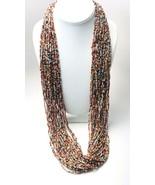 Multicolor Brown Orange Blue 32 Strand Indonesian Glass Seed Bead Necklace  - $37.62