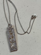 925 Marked Dainty Silver Chain w Long Open Square &amp; Clear Rhinestones Pendant - £22.96 GBP