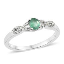 Brazilian Emerald, Cambodian Zircon Platinum O/Ster. Silver Ring (Sz 9)  #JR230 - £45.17 GBP