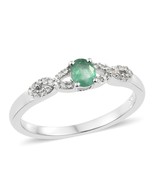 Brazilian Emerald, Cambodian Zircon Platinum O/Ster. Silver Ring (Sz 9) ... - $38.25