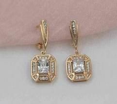3.00Ct Radiant Cut Simulated Diamond Drop/Dangle Earrings 14K Yellow Gold Plated - £85.65 GBP