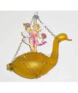 Vintage Wire Wrapped Glass Swan &amp; Die-Cut Angel Christmas Ornament - W. ... - £31.97 GBP