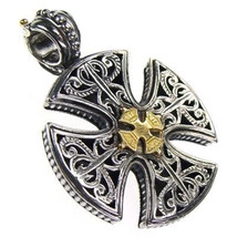  Gerochristo 5355 -  Solid 18K Gold &amp; Sterling Silver Maltese Cross Pendant  - £374.83 GBP