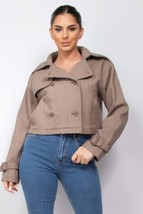 Women&#39;s Notch Buckled Sleeve Crop Trench Coat - $846.72 MXN