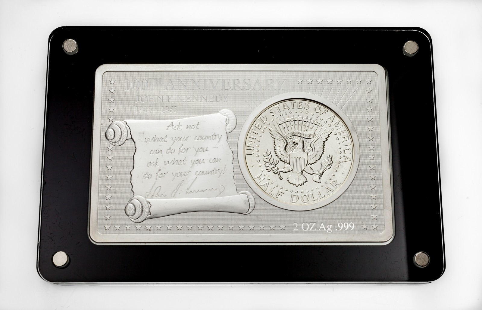 2017 100th Anniversary of JFK 2 Oz Silver Bar w/ Box, Case, and CoA Item image 5