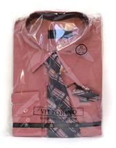 Vittorino Signature Men Dress Shirt Pink Matching Tie And Handkerchief Shirt XL  - £10.90 GBP