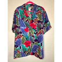 2000s Hilo Hattie Hawaiian Tropical Bold Pink Purple Teal Resort Camp Sh... - $32.00