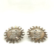 Vintage Sterling Singed 925 Mexico Southwest Round Open Works Sun Face Earrings - £51.32 GBP