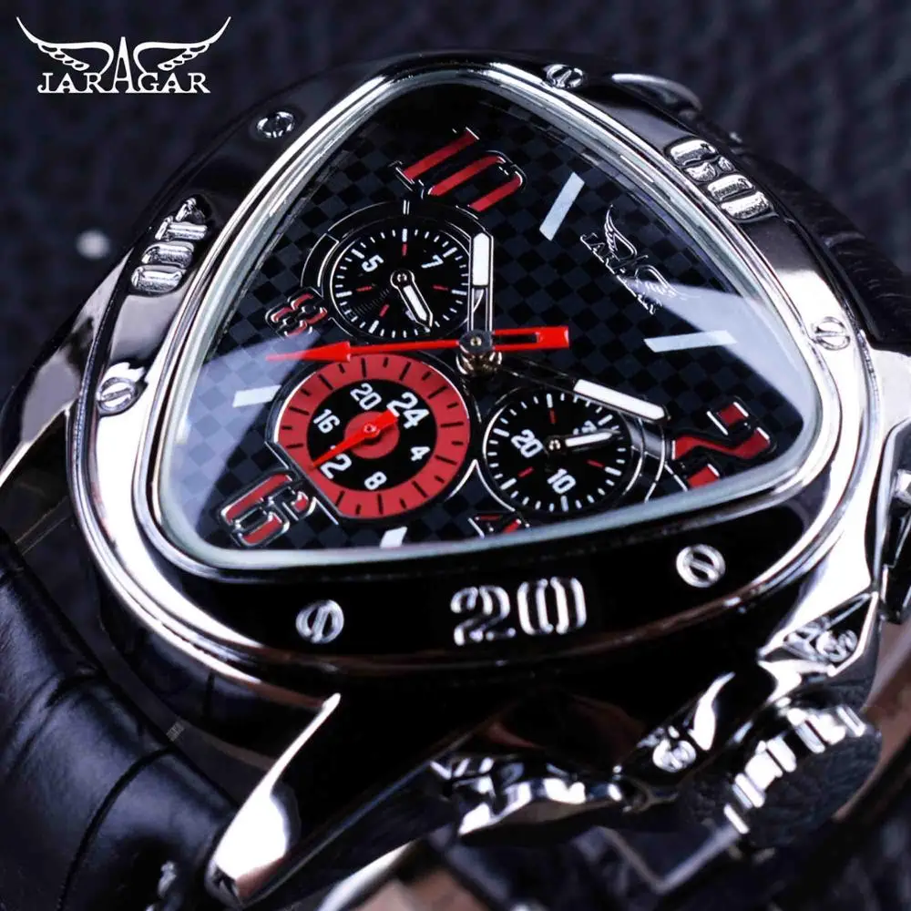 Jaragar  Racing Design  Triangle Pilot Leather Men Mechanical Watch   Automatic  - £112.52 GBP