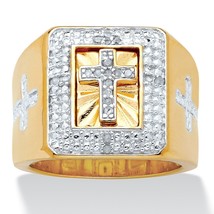 14K Gold Over Sterling Silver Cross 1/10 Ct Diamond Ring Size 8 9 10 11 12 13 - £199.83 GBP