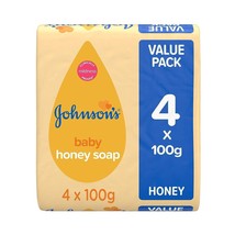 Johnson&#39;s Baby Honey Soap 100g 4 Pack – Ideal for Babies&#39; Delicate Skin - £10.95 GBP