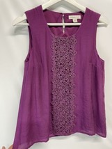 Coldwater Creek Sleeveless Top Blouse Lace Detail Purple Lined Shell Tank XS 4-6 - £14.96 GBP