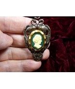 (CT1-24) tiny LADY CAMEO brass green white Pin Pendant Jewelry brooch - €23,54 EUR