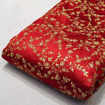 Indian Red gold Embroidered Fabric, Dress, Gown Bridal Wedding Fabric -NF334 - £9.82 GBP - £12.58 GBP