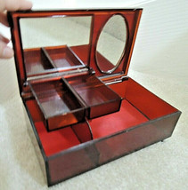Jewelry Box Sturdy Plastic Marbled Lid Hinged Compartment + 2 Mirrors Vtg 60s - £13.62 GBP
