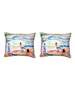 Pair Of Betsy Drake Playing at the Beach Large Indoor Outdoor Pillows 16... - £71.20 GBP