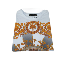 Men LAVERITA European Fashion Crew Shirt Rhine Stones Crown Florals 12089 White image 5