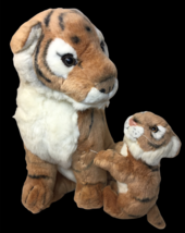 RARE Fiesta Mother Tiger &amp; Baby Cub Plush Cats Orange Brown Stuffed Animals 15.5 - £52.77 GBP