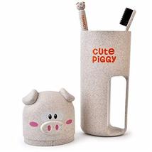 Golandstar Cute Pig Shaped Toothbrush Case Holder Container 3pcs Set Wheat Straw - £13.39 GBP