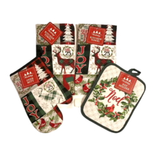 Christmas Tree Dish Towels Pot Holder Oven Mitt Set of 4 Holiday Buffalo Check - £21.83 GBP