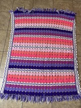 Crocheted Afghan Colorful Measures 46”x57” Vtg Throw Blanket Handmade ￼ - $27.69