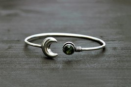 Bohemian Crescent Moon Bracelet with Labradorite Stone, Dainty Moon Bracelet - £17.39 GBP