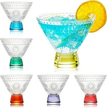 Martini Glasses Set Of 6 Barware Drinking Vintage Stemless Cocktail Multicolor - £30.92 GBP