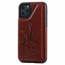 Anymob iPhone Brown Cartoon Skull Leather Case Wallet Flip Multi Card Holder  - £22.77 GBP